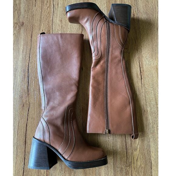 Steve Madden Andiee Knee High Brown Leather Boots Size 5 - Picture 1 of 8